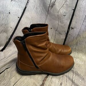 Hotter Women’s Whisper Leather Ankle Boots Tan Rust Brown Slouch Side Zip Sz 7